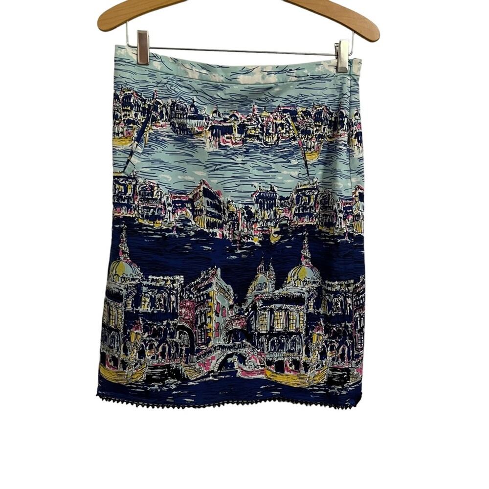 Anthropologie Elevenses Archival Collection Sightseer Blue Pencil Skirt Size 8